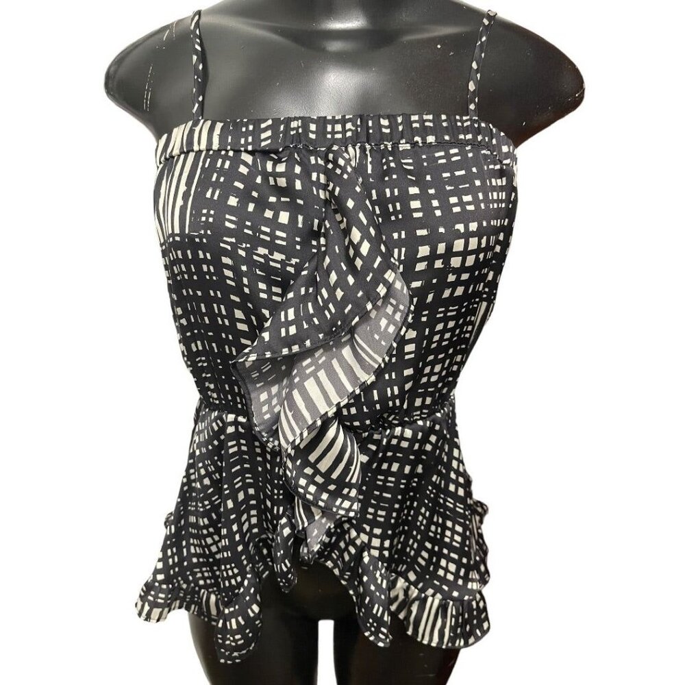 Small Lenon Womens Ruffled Elastic Waist Adjustable Spaghetti Strap Top Print